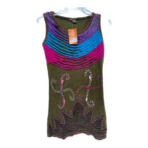 Multicolor Embroidered Midi Dress